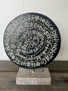 Handmade Greek Phaistos Disc - Ceramic on Marble Base